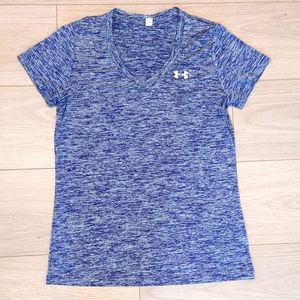 Under Armour Heat Gear Womens Loose Navy Athletic T Shirt Top V-N…